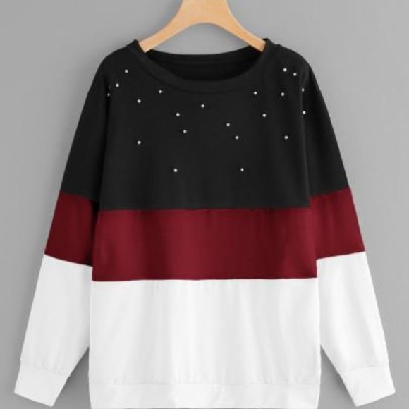 PLUS PEARL BEADED COLOR BLOCK SWEATSHIRT - Picture 1 of 1